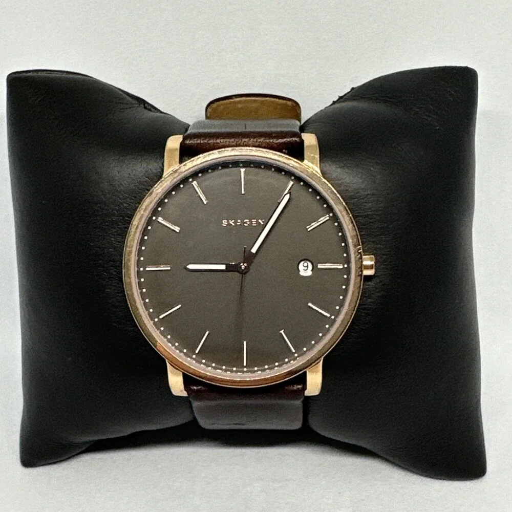 Skagen SKW6313 Men's Dark Brown Leather Analog Dial Quartz Genuine Watch HME738
